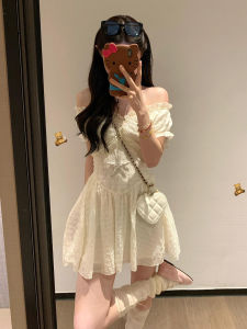 Y6Y | French Style Bubble Sleeve V Neck Short Dress Princess A Line Skirt High Waist Summer New Arrival Womens Clothing Sweet Style