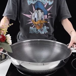 PDM KATA 316 Stainless Steel Multi-layer Honeycomb Non-sticky Cooking Wok/Pan with ear and lid (36/38/40/42/44cm)