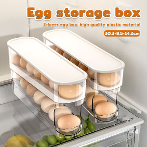 Digeo 2-layer Refrigerator Egg Storage Box Kitchen Egg Rolling Storage Box