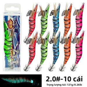 ShareShark 10 Cái Mồi Câu Cá Phát Sáng Hình Tôm Mực Bạch Tuộc Có Mắt 3D Mồi Cứng Dùng Cho Câu Cá Biển Sông Hồ Bãi Biển