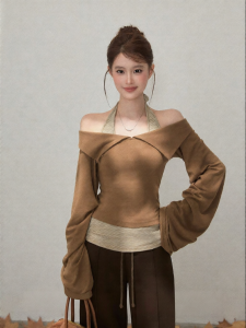 THROUS | Áo Thun Tay Loe Dây Kéo Ngực Vai Trơn