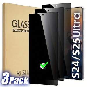3PCS Privacy Screen Protector Compatible With Samsung Galaxy S25 Ultra/24/23/22/21/20 Supports Ultrasonic Fingerprint Unlocking