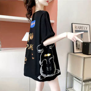 Cotton Short Sleeve European Goods Oversized T-shirt Womens Plus Size Ladies Western Style Summer New Mid Length Long Length Loose Letters Ins Fashion Top