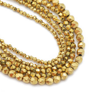 ชุบทองจริง 2/3/4 มม.ใหม่ Faceted รอบ Hematite หินธรรมชาติ Spacer ลูกปัดแบบหลวมสําหรับเครื่องประดับ DIY สร้อยข้อมือสร้อยคอ