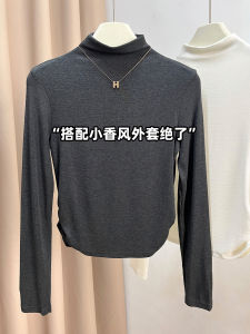 เสื้อยืดคอกลมแขนยาวทรงสลิมฟิตสำหรับผู้หญิงในฤดูใบไม้ร่วงและฤดูหนาว เสื้อชั้นในคอตั้ง เสื้อตัวบนแบบลำลอง