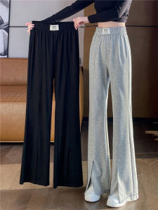 High Waist Flared Pants for Women Summer 2024 New Ice Silk Thin Style Casual Sports Micro Flare Pants Front Slit Design
