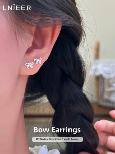 Lnieer | 999 Pure Silver Bow Stud Earrings Sleep-friendly