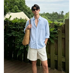 OUMULONG | Áo Sơ Mi Dài Tay Thoáng Mát Tencel Linen Chống Nắng Cho Nam