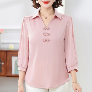 New Chinese Style Summer Outfit for Mom Traditional National Fashion Ladys Blouse Chiffon Womens Spring Autumn Wear