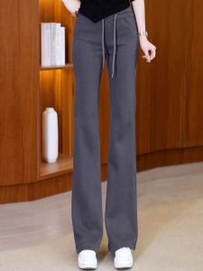 Deep Grey Casual Bell Bottom Pants Womens Spring 2025 Wide Leg American Drapey Bell Pants Versatile Short Women Long Pants