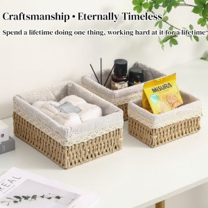 Rustic Rattan Storage Basket Fabric Dirty Clothes Basket Cosmetic Jewelry Storage Basket