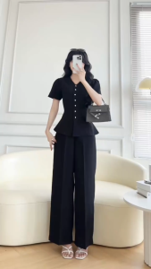 [MUA 2 GIẢM 25K] Áo kiểu nữ form peplum tôn dáng nhún đầu vai đính nút màu nổi trang trí thời trang GUMAC LAF1004