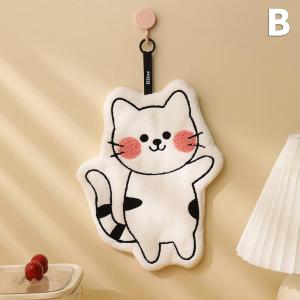 ⚑Cute Cat Coral Fleece Hanging Towel Kitchen Hand Towel Bathroom Soft Absorbent Handkerchief Wipe Towel Cartoon Kids Towels