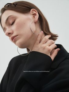 Large Titanium Steel Hoops Earrings Womens Pure Silver round Circle Ear Jewelry Fashionable Sensation Silver Color Ring Earrings