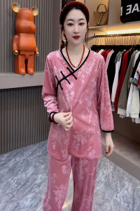 Bộ Đồ Ngủ Cổ Tròn Rộng Rãi Phong Cách Trung Hoa Cổ Điển Cho Nữ Bộ Đồ Ngủ Hai Mảnh Có Nút Cài Thời Trang Mùa Xuân