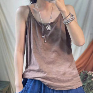 Áo Ba Lỗ Cotton Nguyên Chất Mùa Hè Mới Dáng Rộng Đa Năng Dây Đeo Vai Mỏng Bằng Vải Lanh Tre Thiết Kế Hở Lưng Kiểu Dáng Đơn Giản