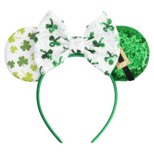 Disney | Disney St Patricks Day Mickey Mouse Ears Headband Kid Sequins 5"Bow Hairband Girls Featival Party Women DIY Hair Accessories