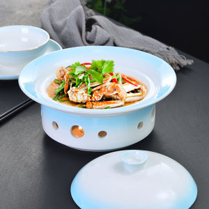 Hotel Chinese Ceramic Dining Set Gradient Underglaze Porcelain round Colorful Home Use Candle Insulation Mingluo Soup Plate