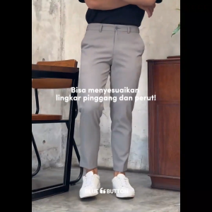 BLUEBUTTON Celana Bahan Slim Fit Ankle Pants Air Formal Kerja Kantor Hitam