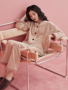 Warm Soft Coral Fleece Pajama Set