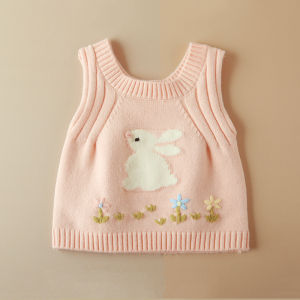 Girls Knitted Sweater Vest Spring Autumn Outerwear Childrens Woolen Coat Jacket Casual Style No Brand Cartoon Pattern