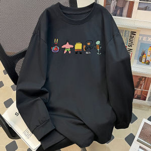 เสื้อยืดคอกลมแขนยาวทรงหลวมสำหรับผู้ชาย ผ้าฝ้ายแท้ ทรงหลวม สไตล์ฮิปฮอป เสื้อผ้าลำลอง แฟชั่นฤดูใบไม้ผลิและฤดูใบไม้ร่วง