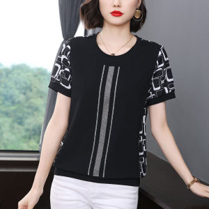 HerStore Women Plus Size Temperamen Women Stiching T-shirt Short-sleeved Loose Sense of Design Fashion Half Sleeve Checked T Shirt Female Tops