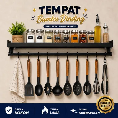 Rak Serbaguna Tempat bumbu dinding ukuran 45cm bisa gantung peralatan dapur