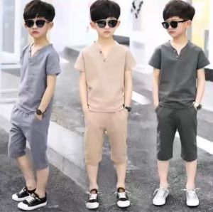 Bộ đồ bé trai cộc tay vải đũi quần lửng cho trẻ mặc đi chơi đi học ở nhà 10-42kg 1-14 tuổi