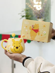 Ceramic Cup Winnie the Pooh Valentines Day Gift Wedding Souvenir Gift Box Cute Big Belly Shape Korean Style Handle Cup