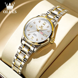 Fashionable Quartz Watch Olevs OLS-LS7034.01 Large Dial Steel Strap Calendar Display Waterproof Womens Watch Valentines Day Gift