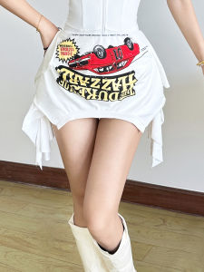 Váy Mini Chữ a Cạp Cao in Họa Tiết Thời Trang SylCue Dành Cho Nữ Váy Mini Đa Năng Không Có Đường Cắt Không Có Lớp Lót