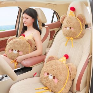 Car Seat Headrest Pillow Plush Head Protector Cartoon Panda Travel Pillow Auto Cute Cushion Interior Accessories For Kids Adults