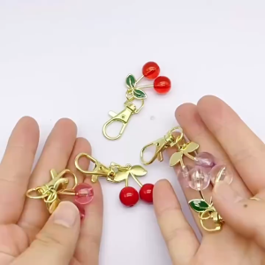 Trendy Cherry Key Chain Transparent Acrylic Sweet Fruit Key Ring Handbag Ornaments Car Key Holder