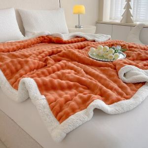 Chăn Lông San Hô Dày Dặn Mềm Mại Màu Trơn Họa Tiết Vuông Nhỏ Lông Xù Giả Lông Thỏ Lông Cừu Dùng Cho Nhà Ở Khách Sạn Du Lịch