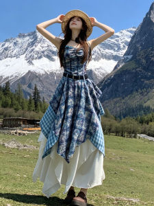 ZHENMANZI | Irregular Straps Checkered Dress Set
