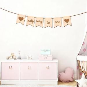 YOMDID Half Way to One Banner Wooden Half Birthday Banner Its My 1/2 Birthday Decoration Half Birthday Decorations Photo Prop
