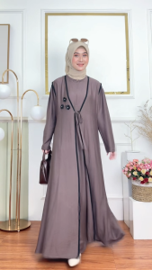 Liora Dress Polos + Rompi Bunga Terpisah Bahan Polo Linen Size S M L XL Gamis Muslim Wanita 2025