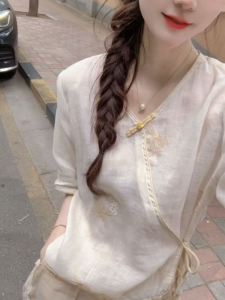 Shalldoer | Bộ đồ hai mảnh phong cách Hàn Quốc mùa hè cho nữ Áo sơ mi tay ngắn cài nút quần ống đứng thường ngày Bộ đồ thoải mái thoáng khí