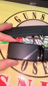 เข็มขัดออโต้หนังแท้ขนาด38มมเนื้อซิ้งค์สีนิเกิลรมดำสายหนังออโต้สีดำแบรนด์guns-n-roses