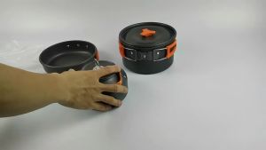RAGON DS-308 Kitchenware Outdoor Portable Cookware Cooking Pot Set Combination Anodized Aluminum Alloy for Camping With Mesh Bag For Backpacking Hiking Picnic and Outdoor Activities