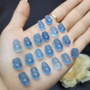 B181 - Tỳ hưu thiên lộc Aquamarine mini sẵn lỗ 1li dọc thân hợp làm mặt nhẫn mix vòng chuỗi hạt 4li - 7li đẹp - Phong Thủy TUDO