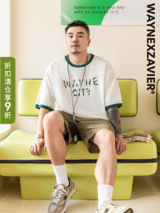 Waynexzavier Large Size Cotton T-Shirt Mens Summer Loose Fit Printed Casual Fashion round Neck Short Sleeve Top