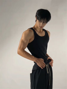 Black Slim Fit Sleeveless Fitness Tank Top Men Summer Sports Muscle Show Cotton American Style Pure Cotton Inner Shirt