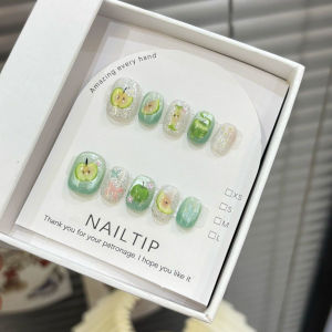 เล็บประดับเลื่อมสีเขียวสดใส ทำมือ ทรงสั้น ทรงตาแมว สำหรับฤดูใบไม้ผลิและฤดูใบไม้ร่วง ผลิตจากแก้ว ชิ้นส่วนเล็บประดับ