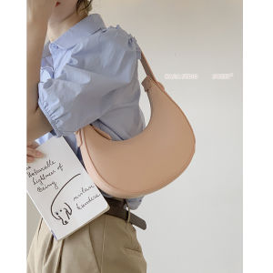 Fashionable Underarm Bag Womens Handbag Shoulder Bag Soft PU Leather Zipper Closure Korean Style Casual Small Size New Moon Bag