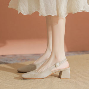 Elegant Vintage Style Womens Sandals Open Toe Thick Heel Square Head High Heels Fashionable Casual Shoes for Summer Wear