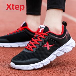 XTEP Mens Running Shoes Breathable Mesh Soft Bottom Shock Absorption Sports Shoes Red Lucky Year Casual Shoes for Men