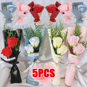 5PCS 3Colors Artificial Rose Mini Soap Flower Bouquet Mothers Day Valentines Day Gift Wedding Decoration Accessories Birthday Graduation Thanksgiving Gift