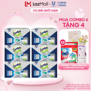 Combo 6 hộp Viên Rửa Chén Bát SUNLIGHT 5 in 1 Cho Máy Rửa Chén Bát (28V/hộp) (bao bì tùy lô nhập hàng)